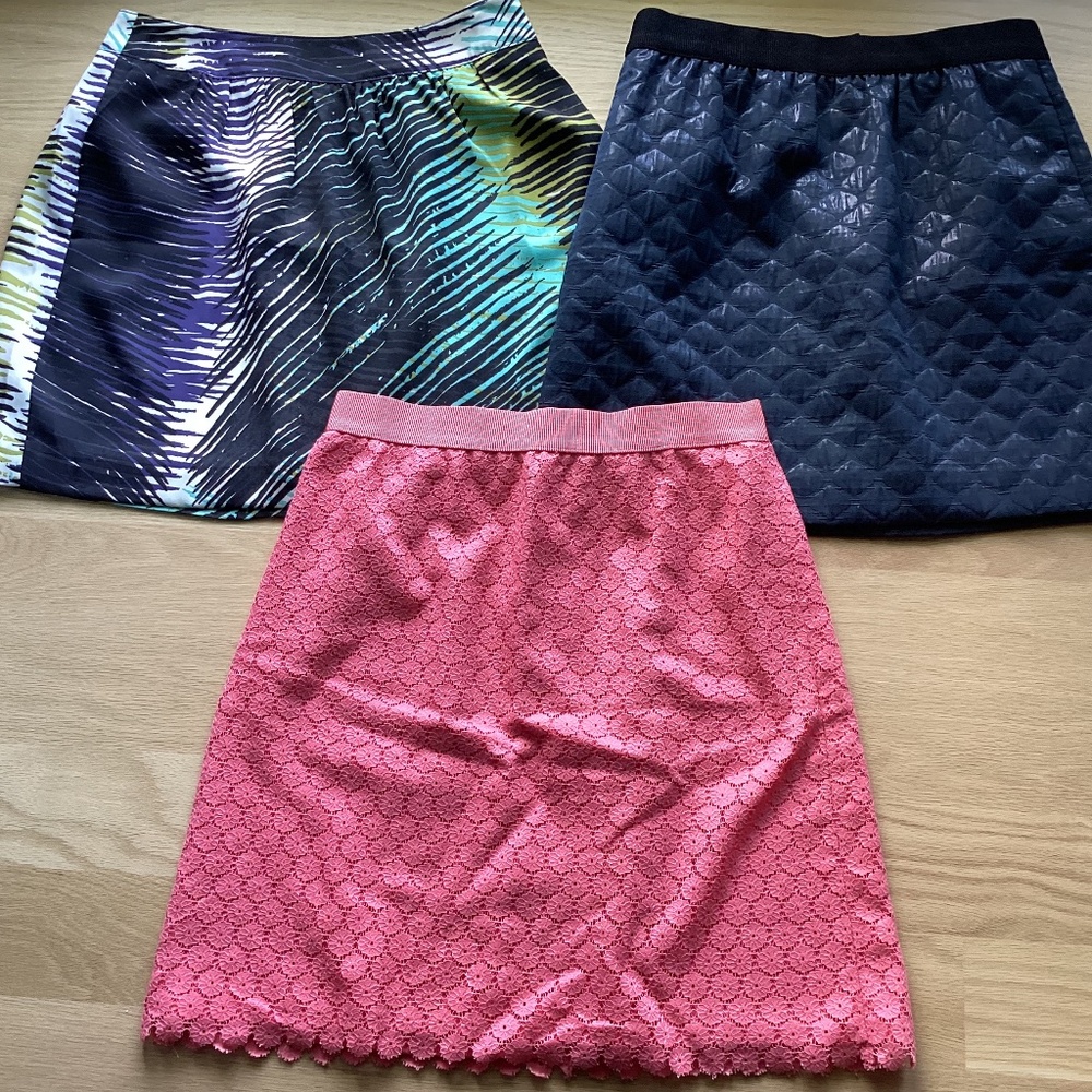 Lot of 3 Women Loft Skirts Size 0 0P Petite NEW Pink Lace Multi Black All Lined